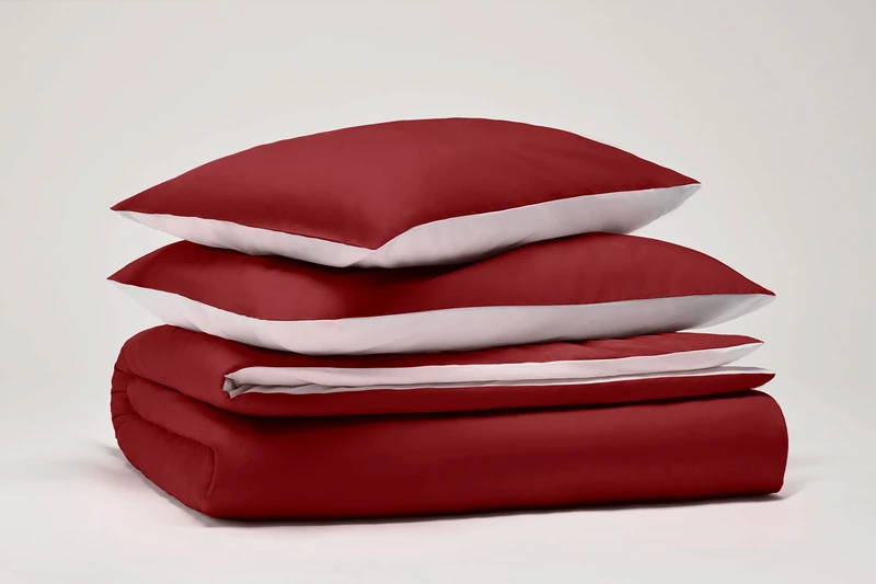 OSAMA Pantone™ 255 x 200 cm 100% Percalle Cotton 200 Thread Count Double Sided Duvet Cover Set, Burgundy/White