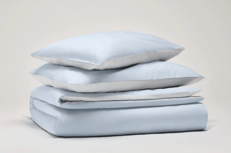 OSAMA Pantone™ Double Duvet Cover Set 255 x 200 cm, 100% Cotton Percalle 200 Threads - 2 Squares, Double-Faced, Blue/White