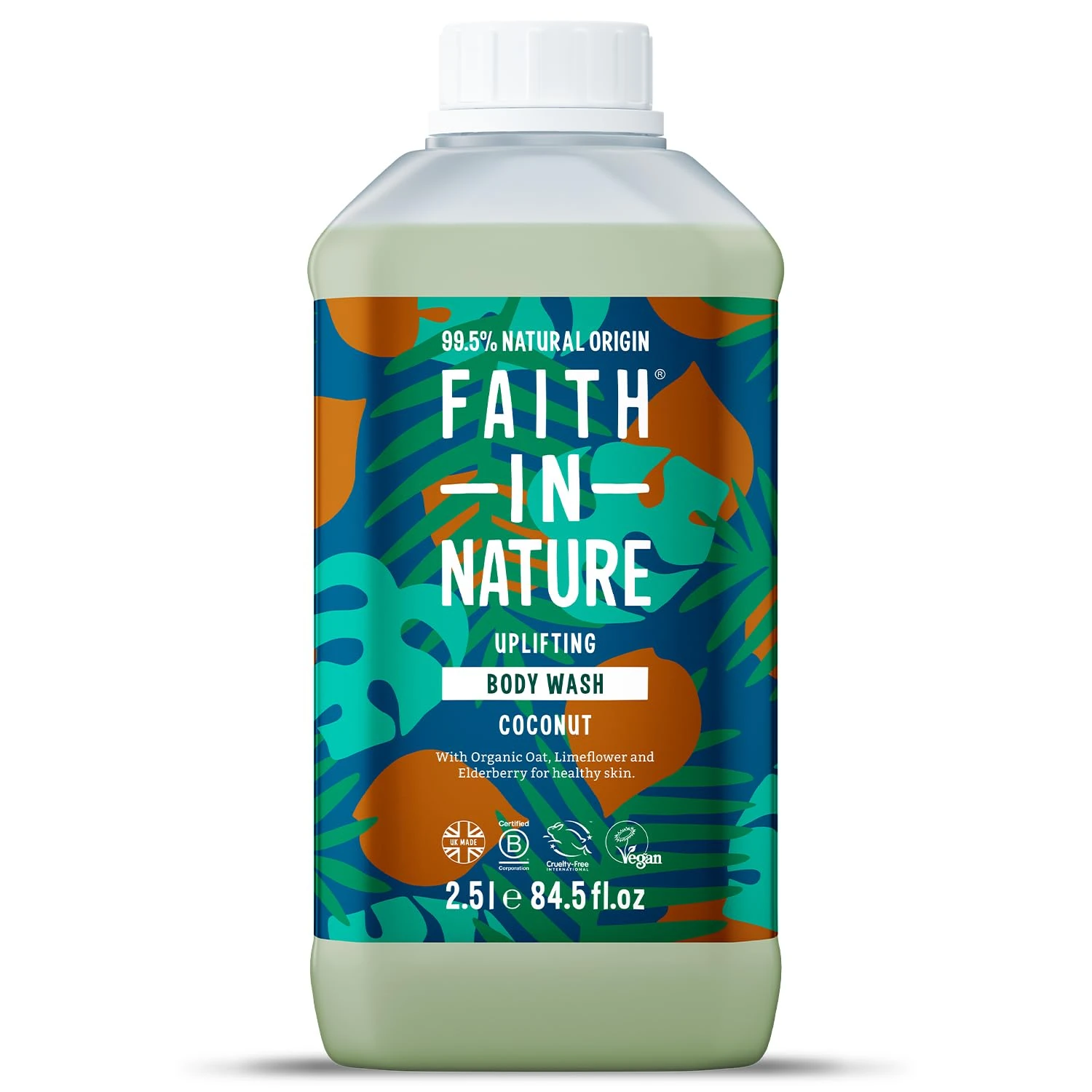Faith In Nature Organic Coconut Body Wash, Uplifting Shower Gel, Vegan & Cruelty Free, No SLS or Parabens, 2.5L Refill