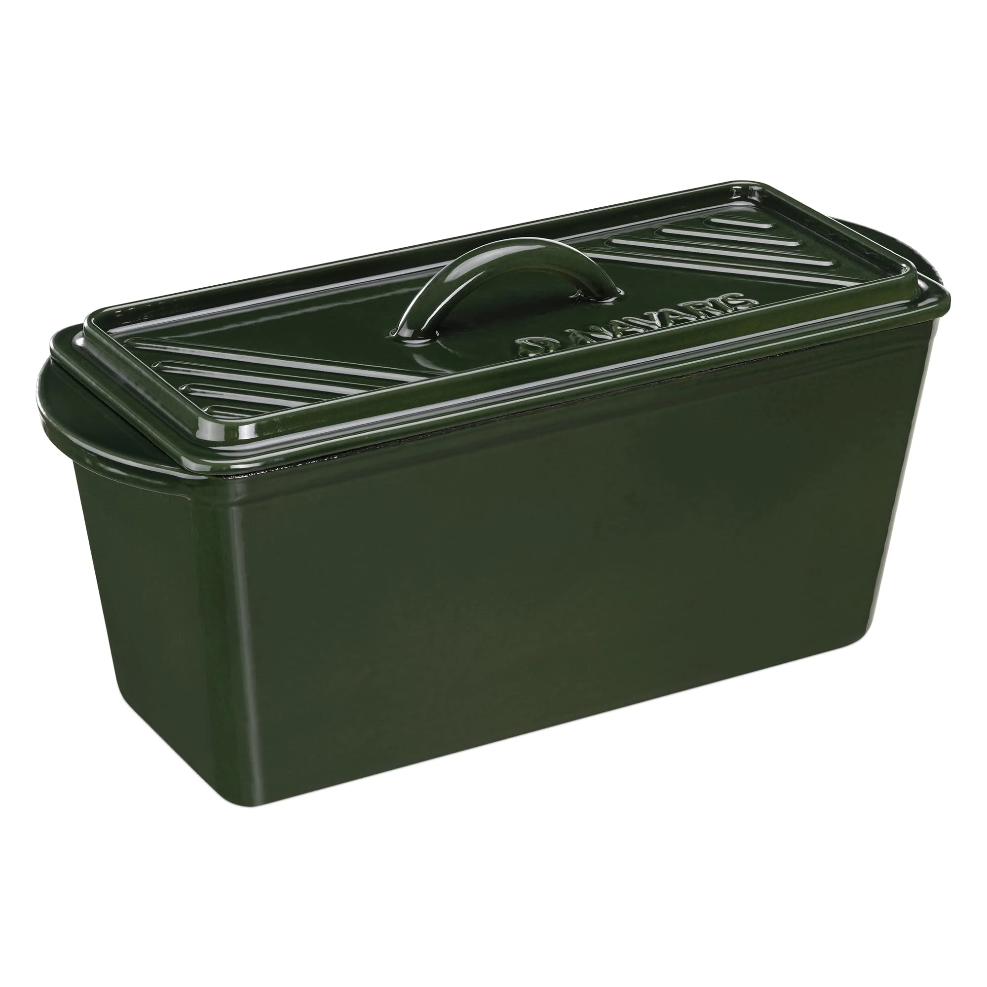 Navaris Bread Loaf Pan with Lid - Cast Iron Bread Baking Pan for Bulge Top or Flat Top Breads Meat Veg Meatloaf - Baking Tin 34 cm x 13 cm x 13 cm - Green