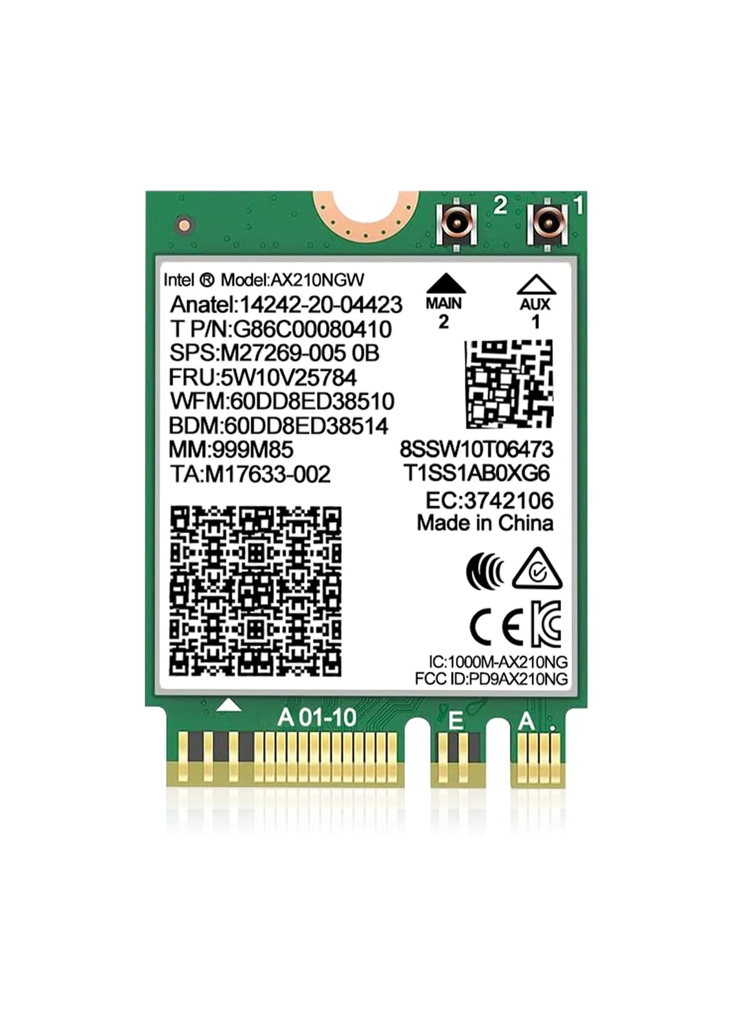 WiFi 6E Wireless Card Intel AX210 NGW Bluetooth 5.3 Tri-Band 5400Mbps Network Adapter for Laptop Support Windows 10/11 (64bit) M.2/NGFF