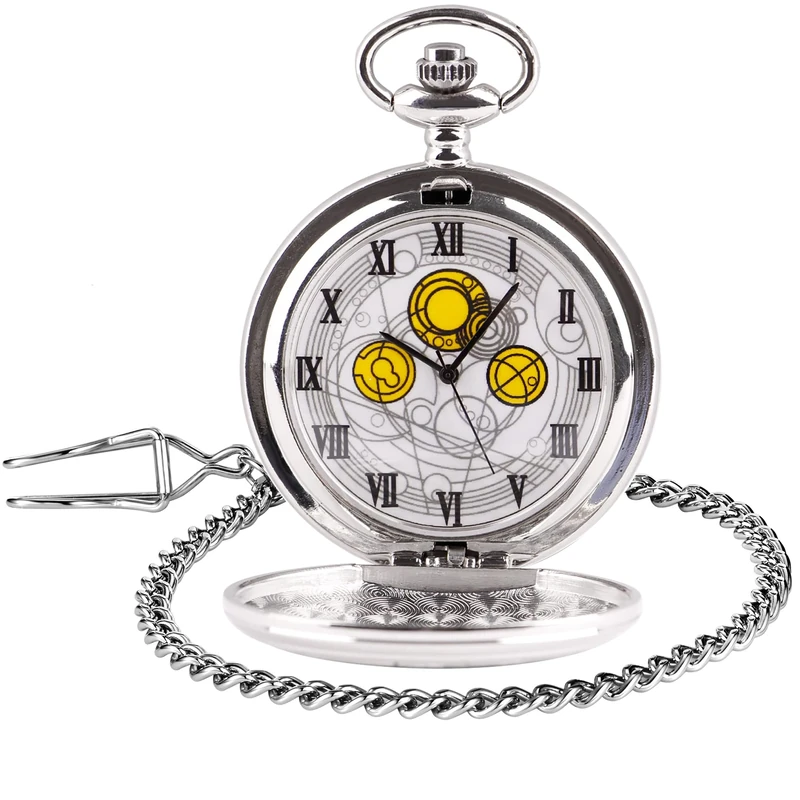 Tiong Pocket Watch with Bronze Case Quartz Full Hunter White Dial and Chain Mens Retro Necklace Pendant