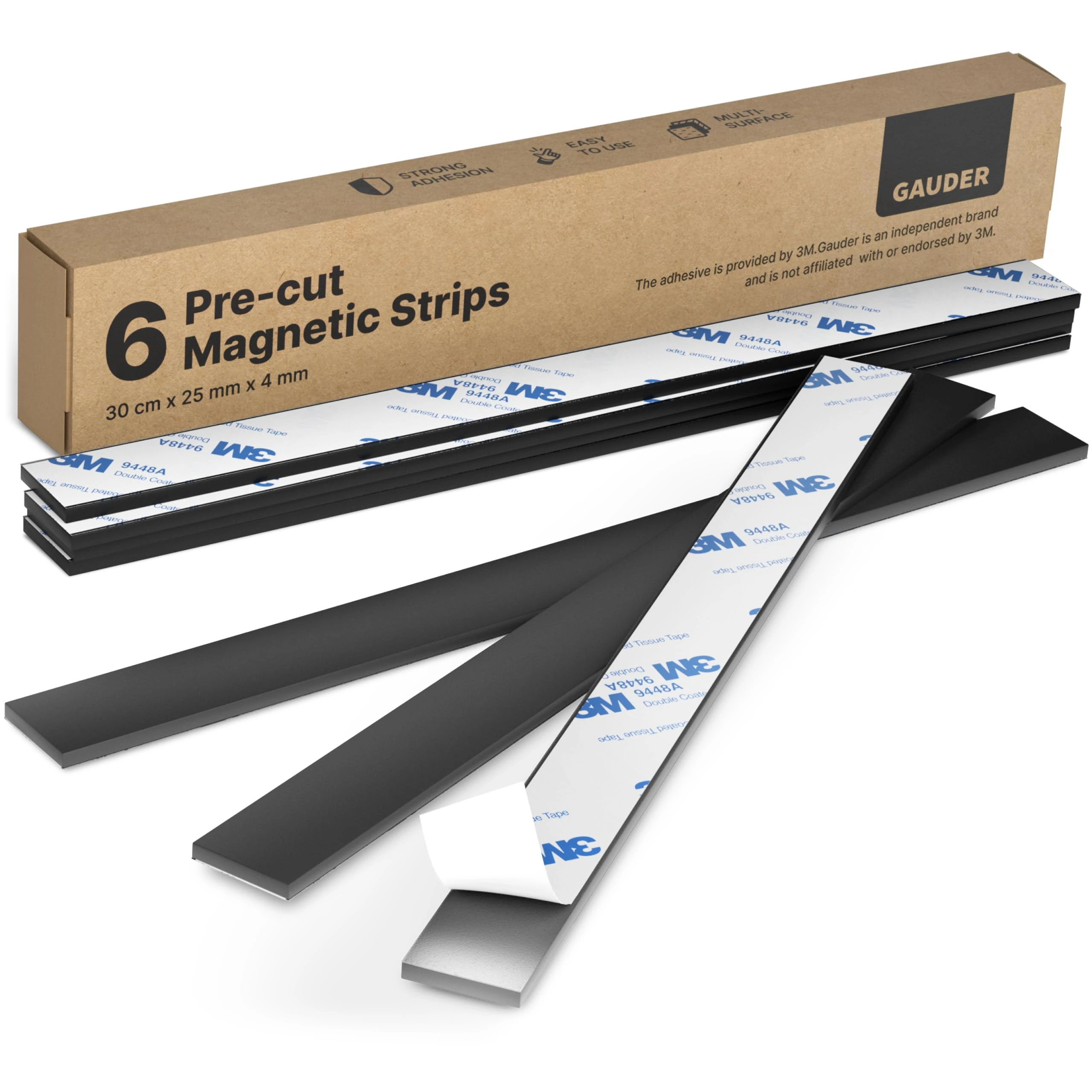 GAUDER Magnetic Strips (Pack of 6) | Adhesive Magnetic Strips | Magnetic Strips Self-Adhesive | Magnetic Tape (4 mm x 25 mm x 30 cm)