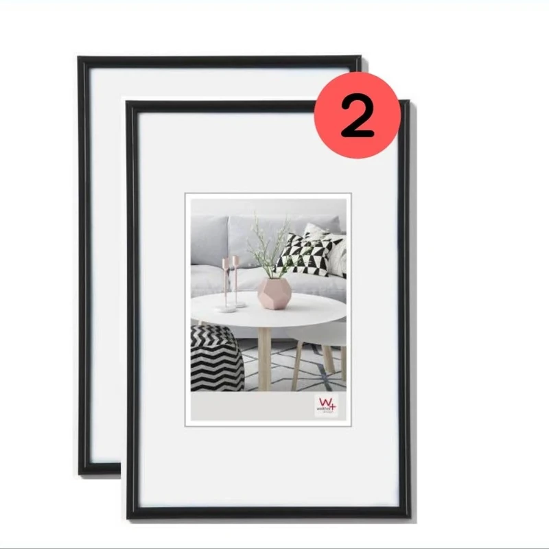 walther Design Picture Frame Black 40 x 60 cm Twin Pack, Galeria Plastic Frame KB460HD