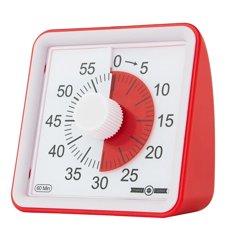 60-Minute Visual Timer- Clock Timer for Kids- Time Management Tool- Silent Countdown Timer-Multipurpose- Practical- Easy to Use (Red)