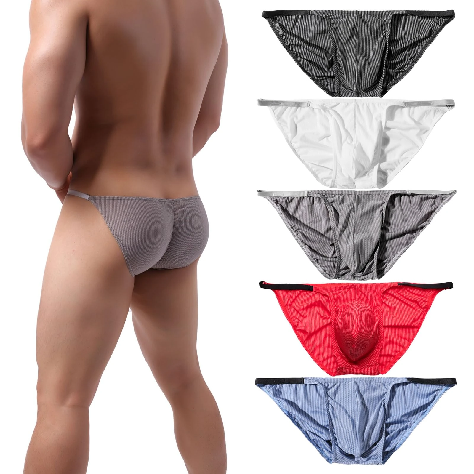 Summer Code Men's Sexy Briefs Elastic Ruched Back Bikini Underwear Pack