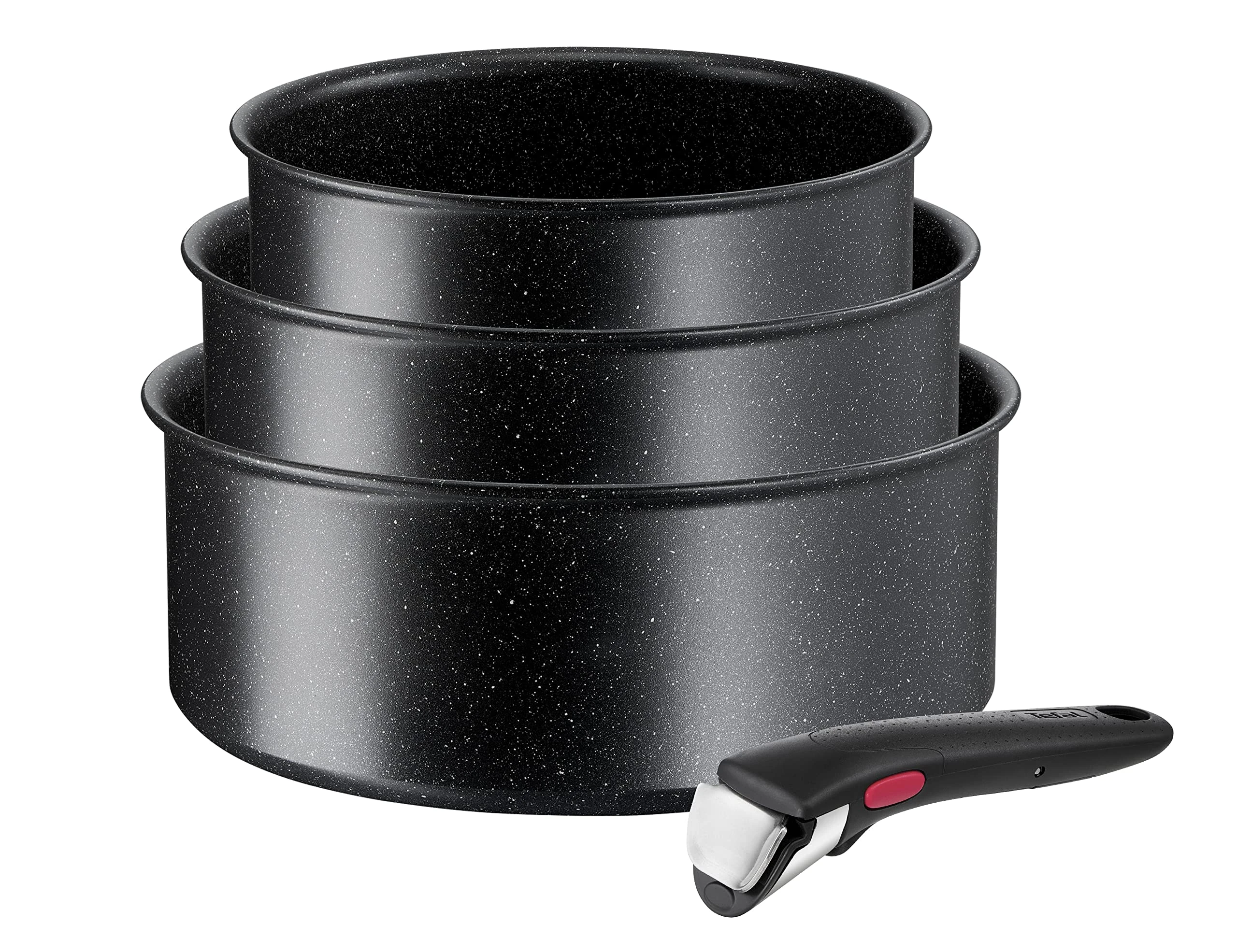 Tefal L39996 Ingenio Black Stone 4-Piece Casserole Set | Stackable | Non-Stick Coating | Suitable for Induction Cookers | Thermal Signal Temperature Indicator | Black