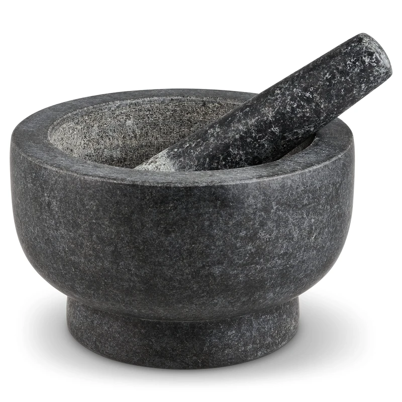 Cole & Mason Clavering Grey Pestle and Mortar Set, Spice Grinder/Herb Grinder, Granite, 20cm Diameter