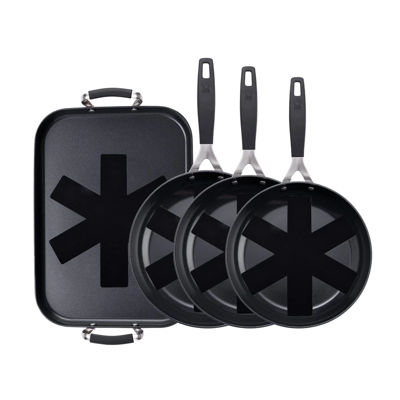 MasterPRO Smart – Set of 3 Frying Pans 20, 24 and 28 cm, Grill Iron 32 cm and Set of 4 Protectors, Forged Aluminum, Reinforced Non-Stick, Ergonomic Soft Touch Handles, PFOA, Lead and Cadmium Free