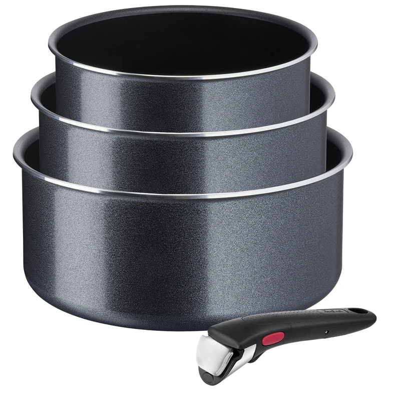 Tefal L15890 Ingenio XL Force 4-Piece Casserole Set | stackable | non-stick coating | Thermo signal temperature indicator | Grey/Blue | Suitable for all types of cookers except induction