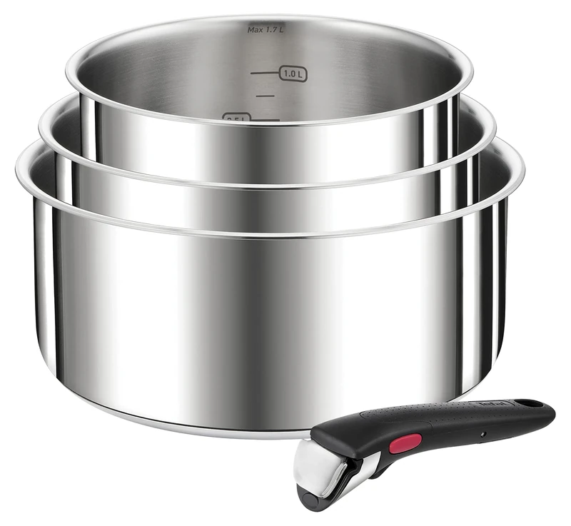 Tefal L898S4 Ingenio Preference 4-Piece Casserole Set | Stackable | Space Saving Stainless Steel | Suitable for Induction Cookers | Stainless