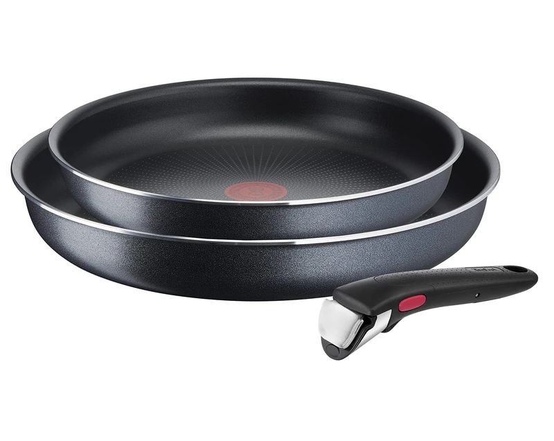 Tefal L15892 Ingenio XL Force 3-piece pan set | 22/26 cm + 1 removable handle | stackable | non-stick coating | thermo-signal temperature indicator | grey/blue