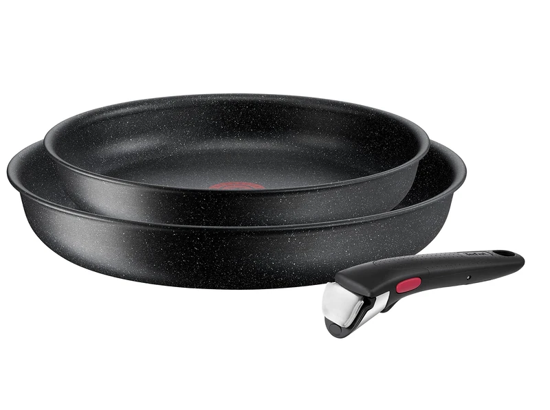 Tefal L39990 Ingenio Black Stone 3-Piece Pan Set | Stackable | Non-Stick Coating | Suitable for Induction Cookers | Thermal Signal Temperature Indicator | Black