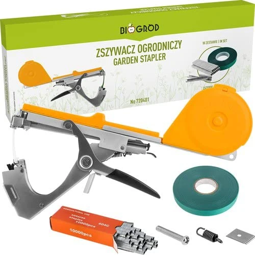 Browin 720401 Automatic Garden Stapler, Bundling Plant Tacker - Complet Set: Plant Tape Tool, 10000 Staples, 30 m PVC Tape, Spare Parts