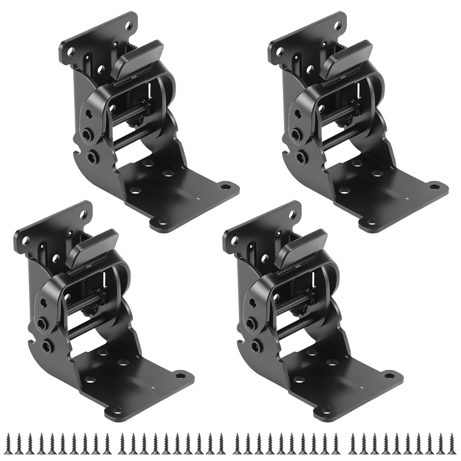 QWORK® 4 Pack Folding Lock Extension Self Locking Foldable Hinge Hardware for Table Bed Leg Feet Screws Included - Black