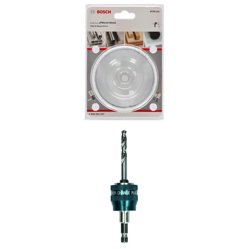 Bosch Professional Hole Saw Progressor for Wood & Metal (Ø 95 mm) + 1x Power Change Plus Adapter (Socket 3/8" hexagonal shank, HSS-G Drill Bit Ø 7.15 x 85 mm)
