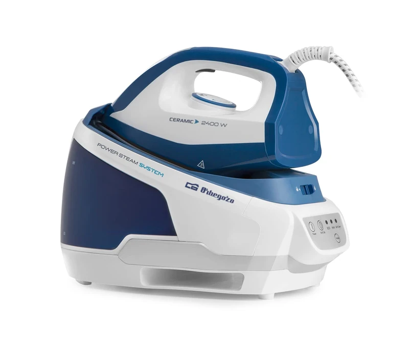 Orbegozo VP 8600 - Ironing Centre for Steam Irons, Dry and Steam Irons, 2 Operating Modes, Self-Cleaning Mode, Temperature Control, Removable Water Tank 2 L, 2400 W, White and Blue