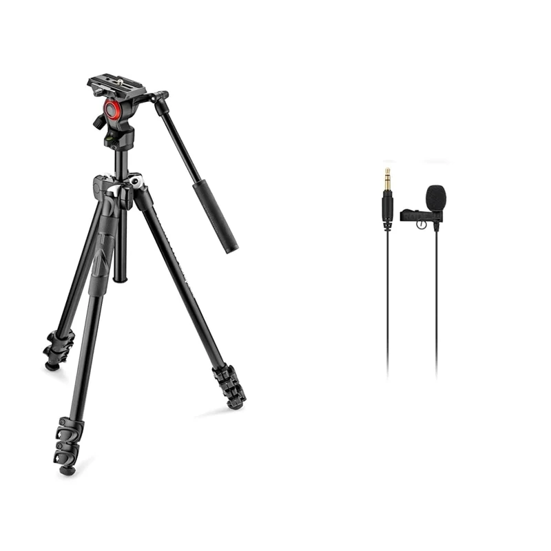 Manfrotto MK290LTA3-V, Kit 290 Light with Video Fluid Head, Aluminium, for DSLR & RØDE Lavalier GO Professional Lavalier/Lapel Microphone for Broadcast, Filmmaking, Content Creation, Location