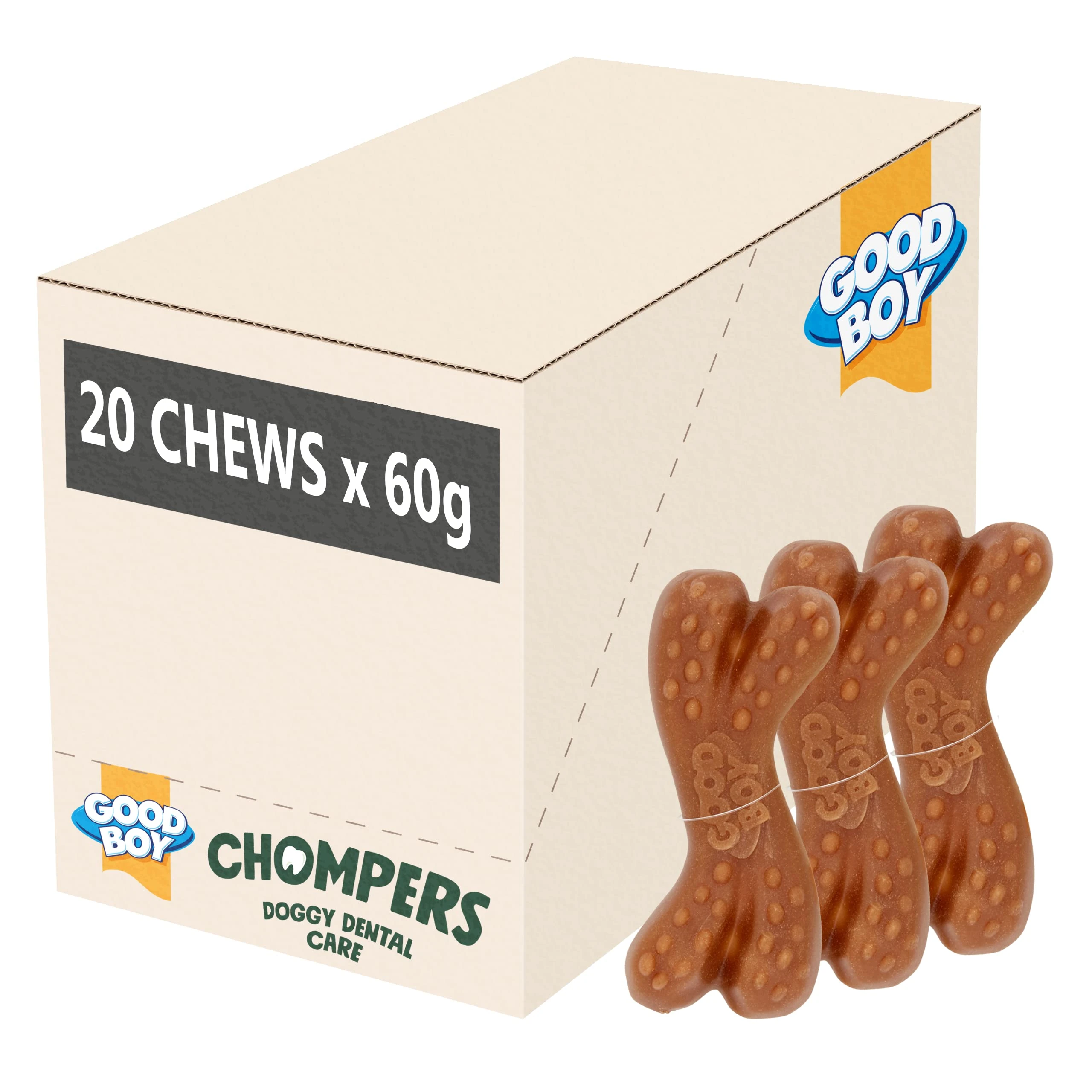 Good Boy Chompers Bone - Natural Dog Treats - Low Fat Dental Stick - Bulk Box - 20 Pieces