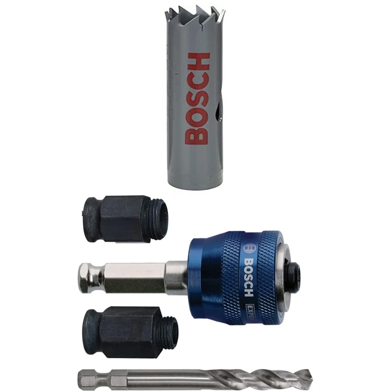 Bosch Professional Hole Saw HSS Bi-metal for standard adapter (for various materials, Ø 17 mm) + 4 pcs. Power Change Plus Starter Kit Set