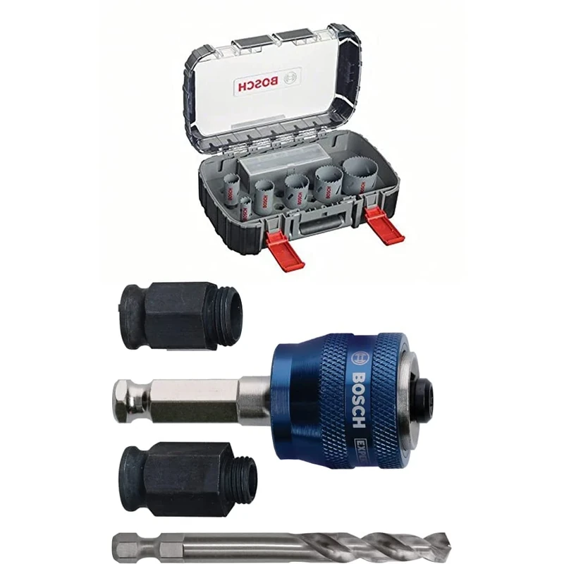 Bosch Professional 6 pcs. HSS Bi-Metal Hole Saw Set (for Various Materials, Ø 22–64 mm) + 4 pcs. Power Change Plus Starter Kit Set