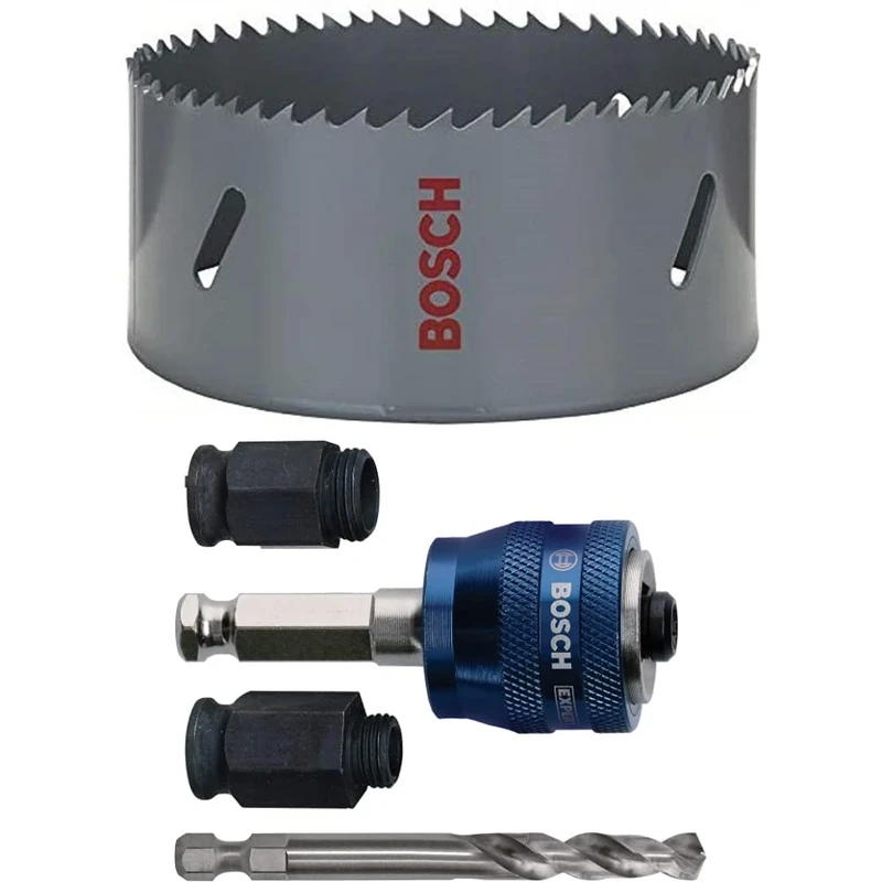 Bosch Professional Hole Saw HSS Bi-metal for standard adapter (for various materials, Ø 108 mm) + 4 pcs. Power Change Plus Starter Kit Set
