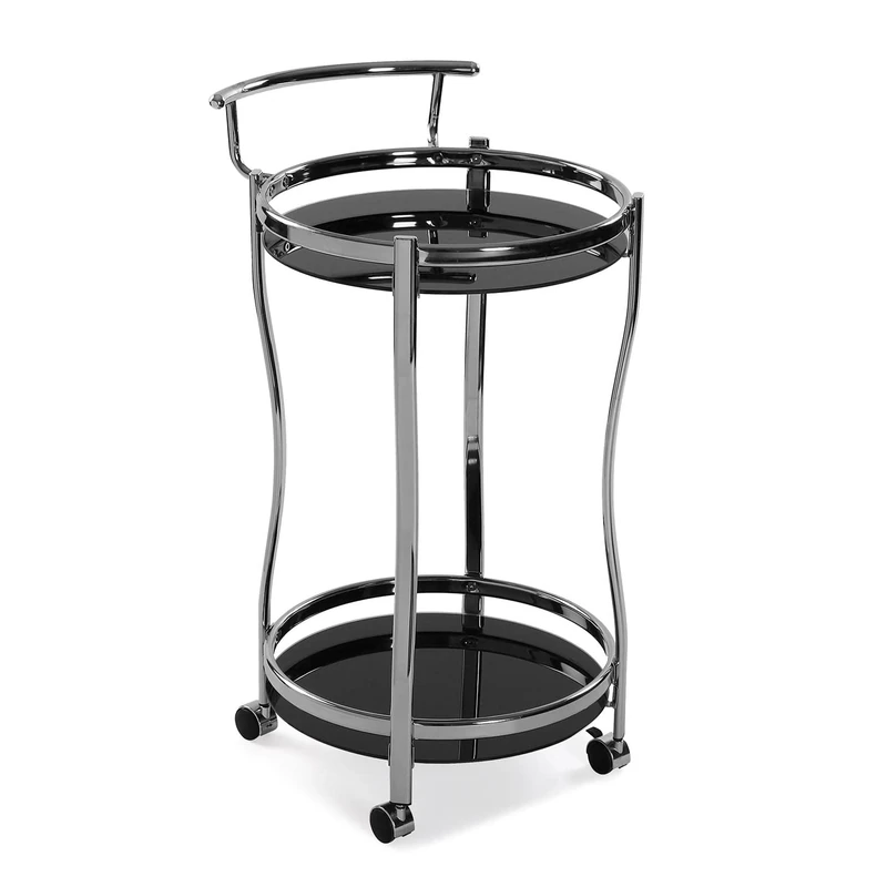 Versa Driana Cart for Kitchen, Living Room or Dining Room, Modern Serving Trolleys Measures 76 H x 44.4 L x 44.5 W cm, Glass, Chrome Plated Metal, Colour: Black