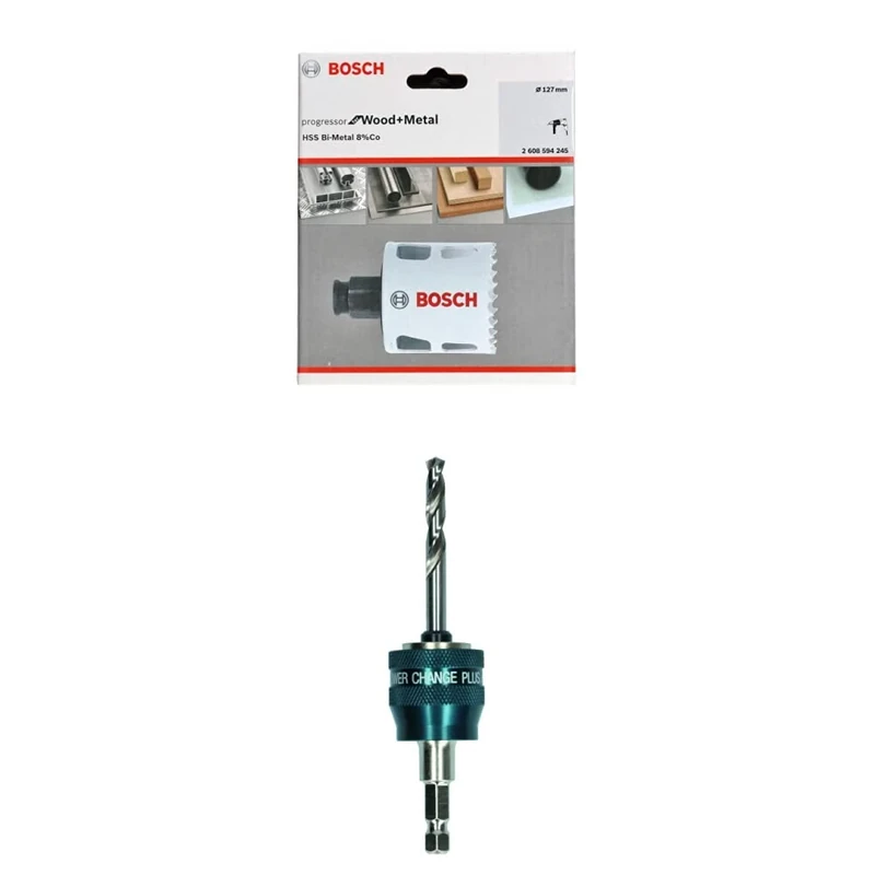 Bosch Professional Hole Saw Progressor for Wood & Metal (Ø 127 mm) + 1x Power Change Plus Adapter (Socket 3/8" hexagonal shank, HSS-G Drill Bit Ø 7.15 x 85 mm)