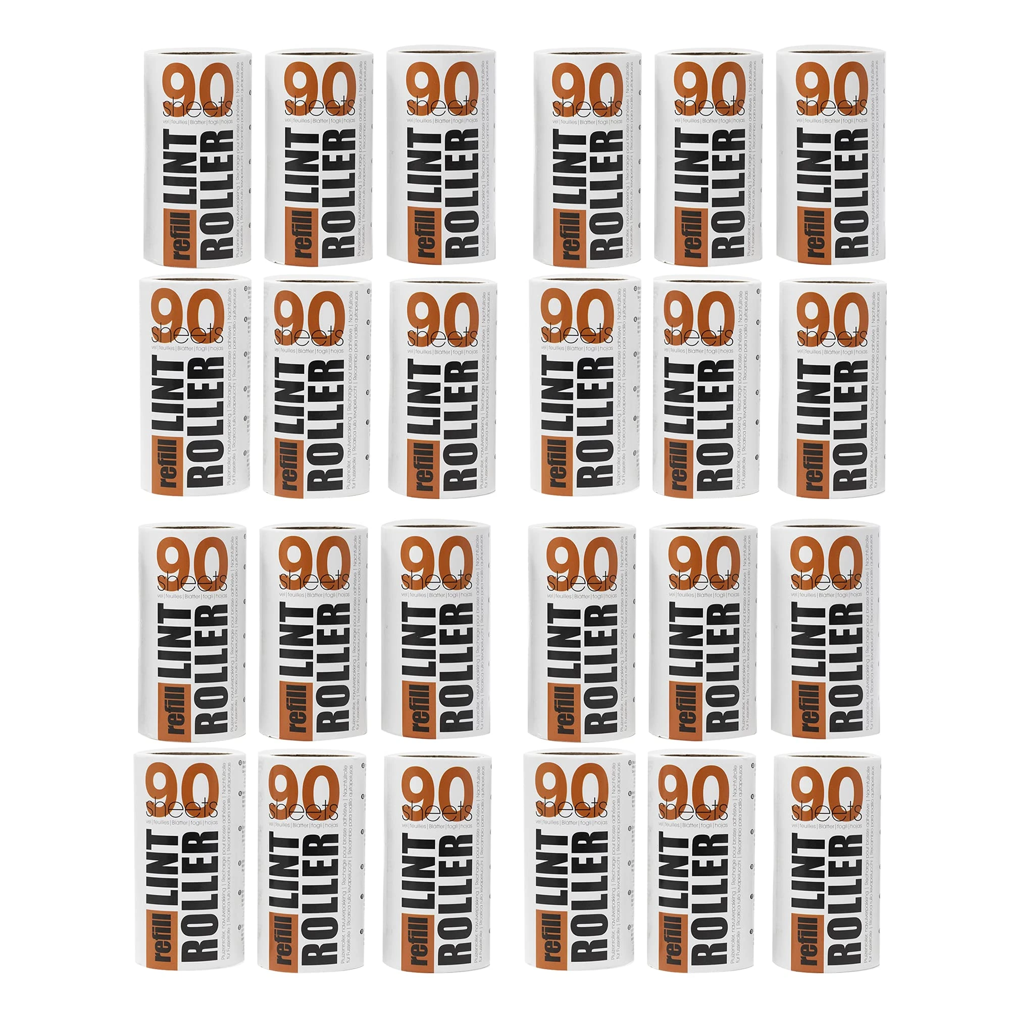 Redberry Lint Roller Refills Set - 24 x 90-Sheet Rolls — 324m/ 2160 Total Sheets – Removes Lint, Pet Hair and Dust, White