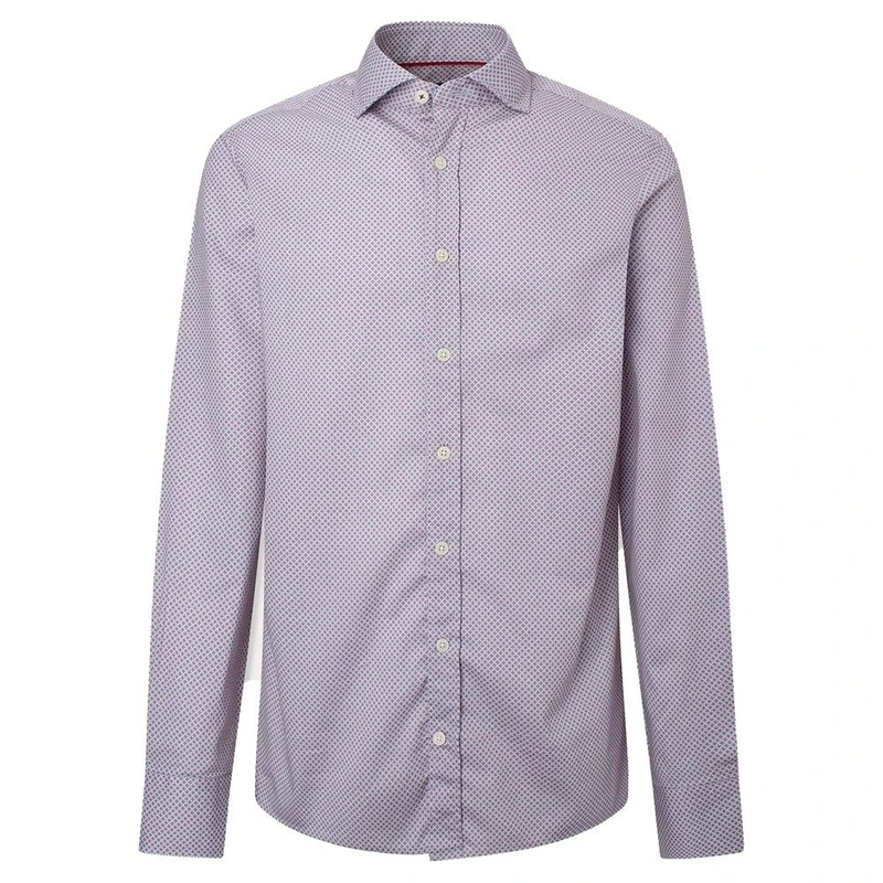Hackett London Men's Melange Foulard Print Button Down Shirt, Grey/Red, L