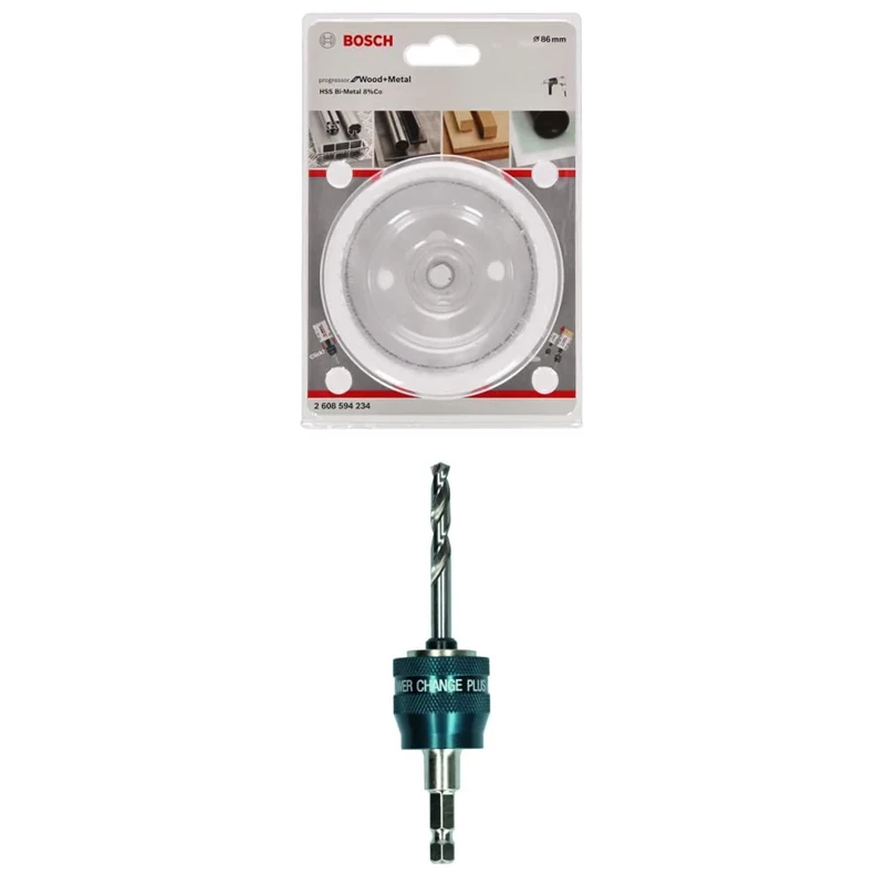 Bosch Professional Hole Saw Progressor for Wood & Metal (Ø 86 mm) + 1x Power Change Plus Adapter (Socket 3/8" hexagonal shank, HSS-G Drill Bit Ø 7.15 x 85 mm)