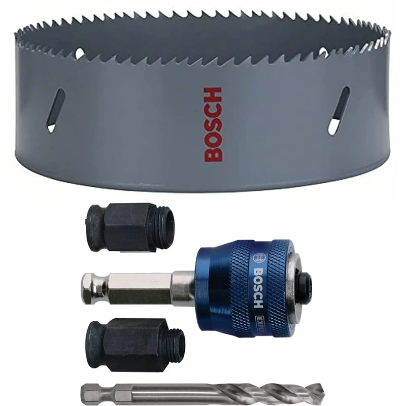Bosch Professional Hole Saw HSS Bi-metal for standard adapter (for various materials, Ø 152 mm) + 4 pcs. Power Change Plus Starter Kit Set