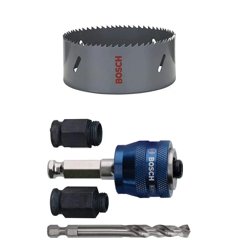 Bosch Professional Hole Saw HSS Bi-metal for standard adapter (for various materials, Ø 121 mm) + 4 pcs. Power Change Plus Starter Kit Set