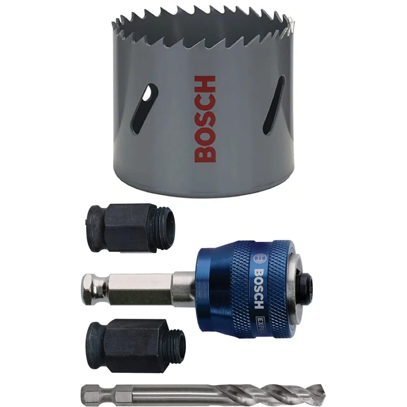 Bosch Professional Hole Saw HSS Bi-metal for standard adapter (for various materials, Ø 60 mm) + 4 pcs. Power Change Plus Starter Kit Set