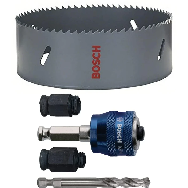 Bosch Professional Hole Saw HSS Bi-metal for standard adapter (for various materials, Ø 140 mm) + 4 pcs. Power Change Plus Starter Kit Set