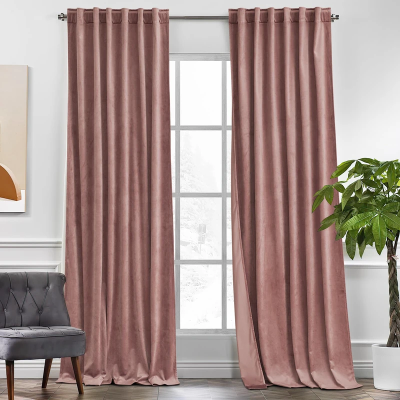 KGORGE Wild Rose Velvet Curtains 108 inches 2 Panels, Velvet Blackout Curtains for Bedroom Living Room, Soft Darkening Thermal Insulating Window Drapes, Back Tab Rod Pocket, W 52 x L 108