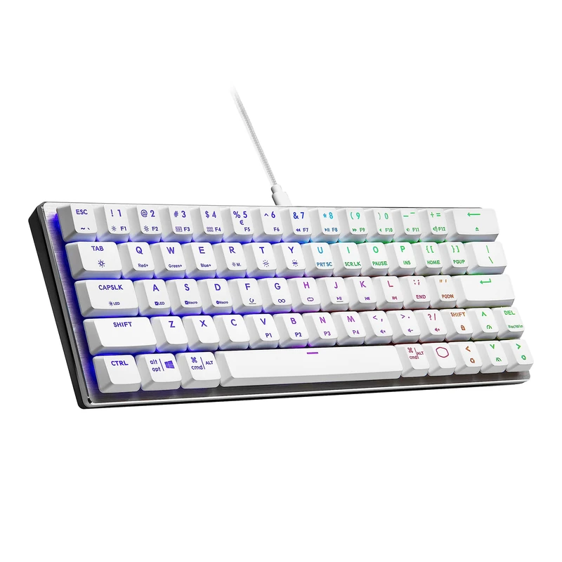 Cooler Master SK620 Wired Gaming Keyboard - Compact 60% Layout, Flat Mechanical Switches, RGB Lighting per Key, On-The-Fly Control -QWERTZ, DE Keyboard, Silver/White