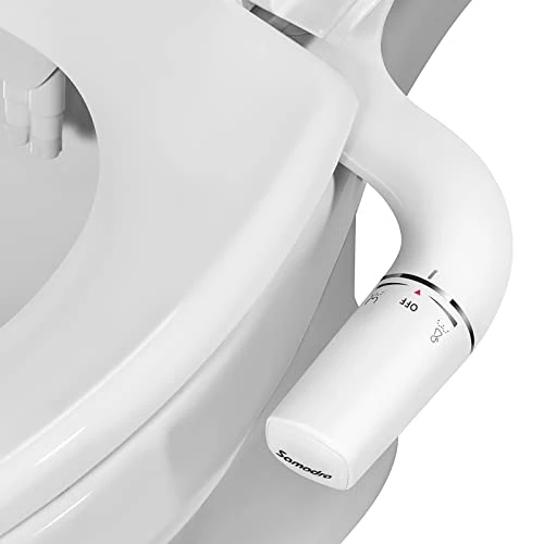 SAMODRA Bidet Insert for Toilet Left, Ultra-Slim Non-Electric Bidet Attachment, Left Operation, Double Nozzles, Butt Shower, Acrylonitrile Butadiene Styrene