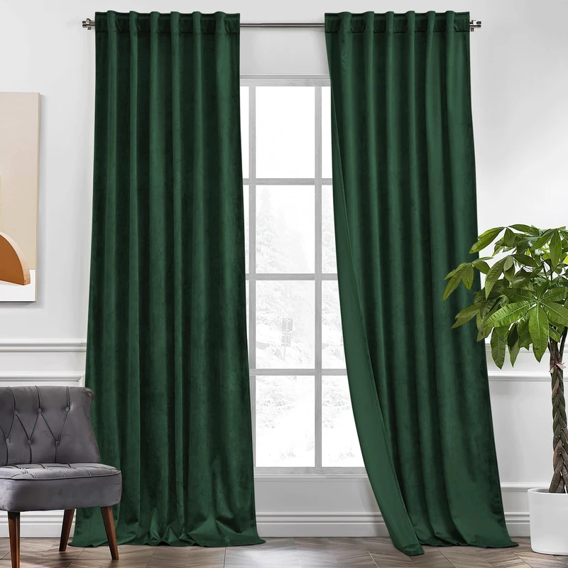 KGORGE Velvet Curtains Hunter Green Blackout 120 inches 2 Panels for Bedroom