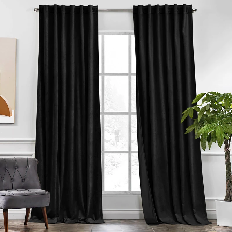 KGORGE Velvet Curtains Black Blackout 96 inches 2 Panels for Bedroom