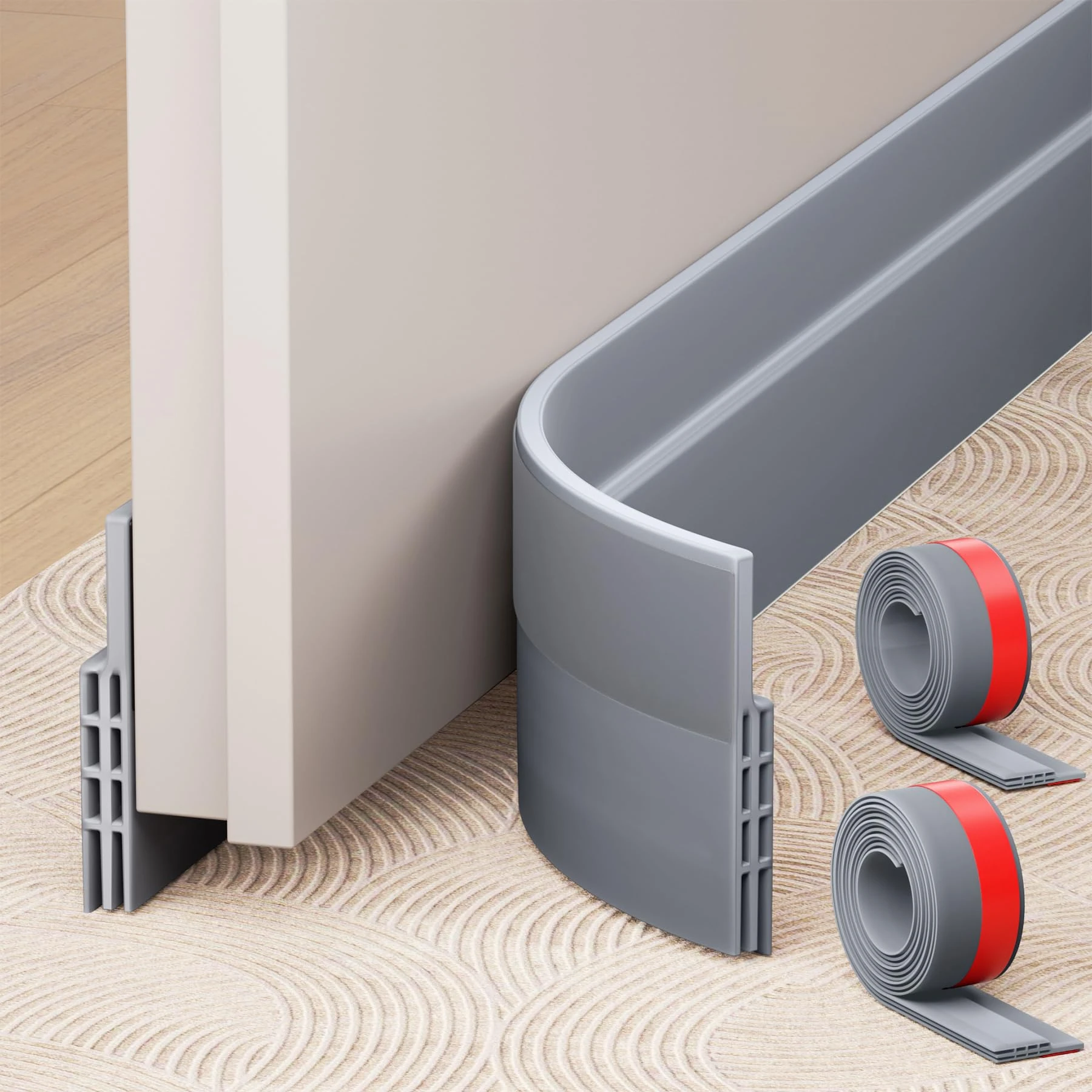 Door Draught Excluder 2 Packs,Door Bottom Seal,Under Door Draft Stopper Seals Anti-Collision Strong Adhesive Weather Stripping Tape Soundproof Draught Stoppers Grey 2PC 2" W x 39" L