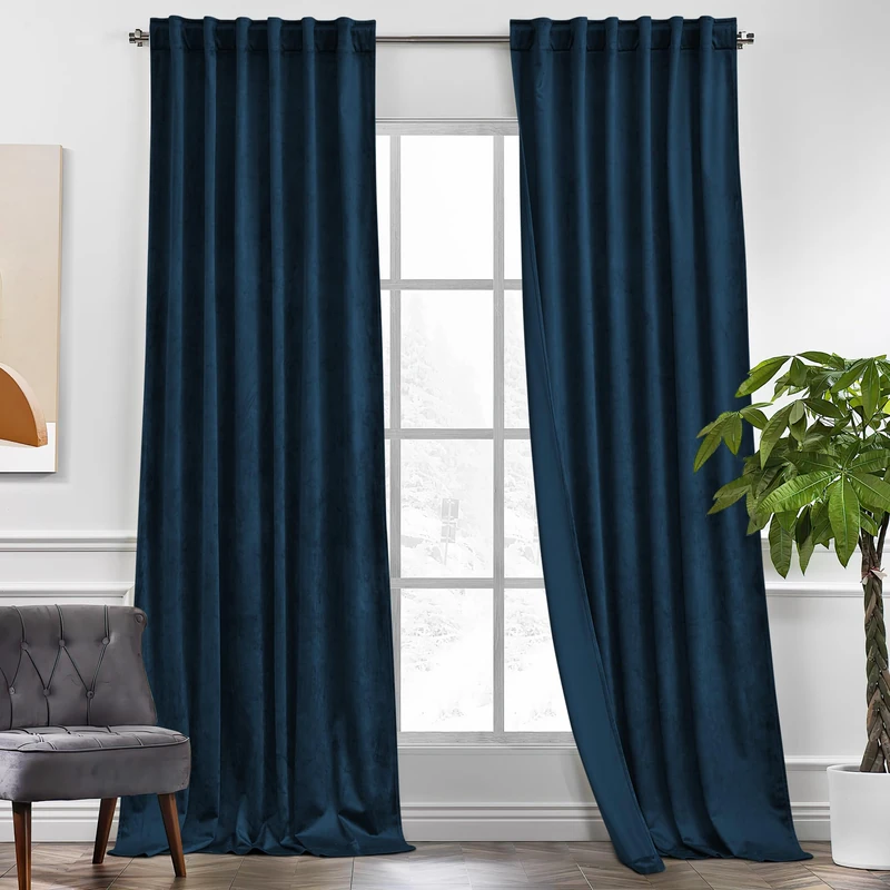 KGORGE Velvet Curtains Navy Blue Blackout 108 inches 2 Panels for Bedroom