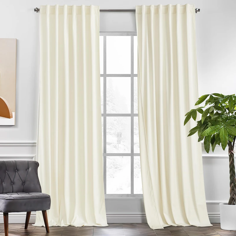 KGORGE Velvet Curtains Ivory Blackout 108 inches 2 Panels for Bedroom