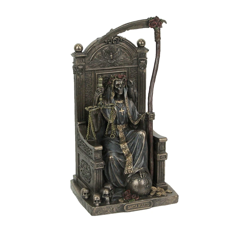 Veronese Design 8 5/8" Sitting Santa Muerte Grim Reaper Scythe and Scale Resin Sculpture Antique Bronze Finish