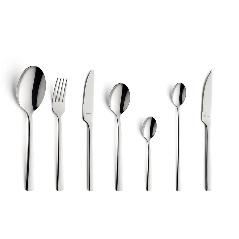 Amefa Manille Cutlery Set for 6 People, 42 Pieces, High Gloss 18/0 Polished Stainless Steel, Knives, Forks, Spoons and Teaspoons - Silver