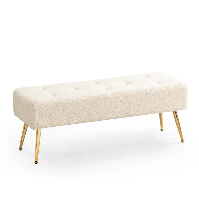 Furnimart Faux Fur Bench Ottoman Upholstered Tufted Bench with Padded Seat, Footrest Foot Stool with Sturdy Metal Leg, for Bedroom Living Room Entryway