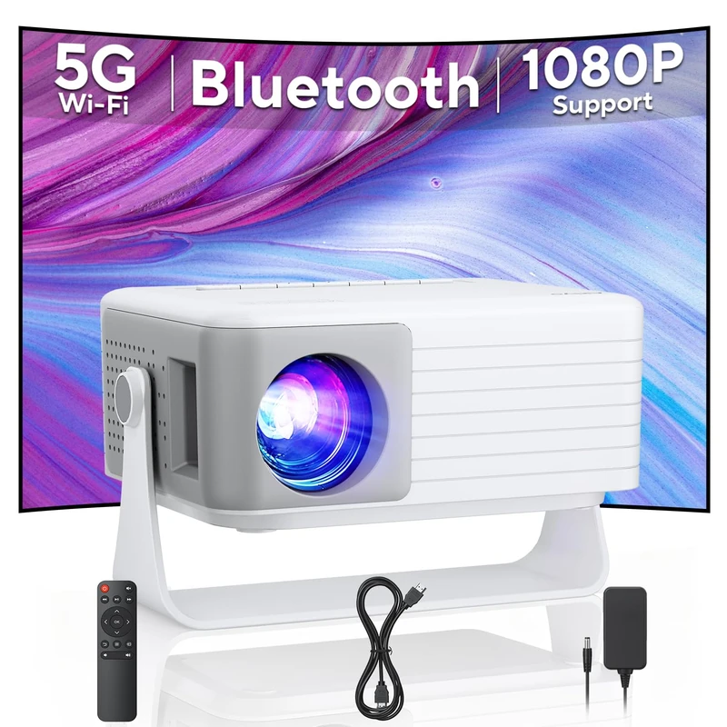 AKIYO Mini Projector, WiFi Bluetooth Full HD 1080P Support, 12000L Portable Movie Projector with Tripod, Phone Projector