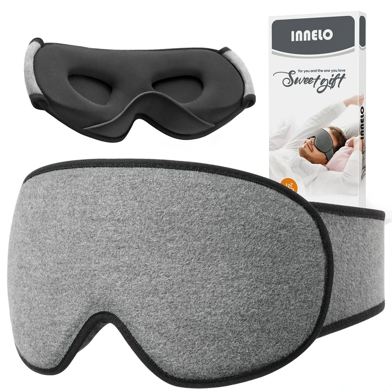 INNELO Sleep Mask Wide Adjustable Strap, Ultra Soft Comfortable Eye Mask for Sleeping, 100% Blackout for Women & Men, Travel, Nap, Yoga, Grey