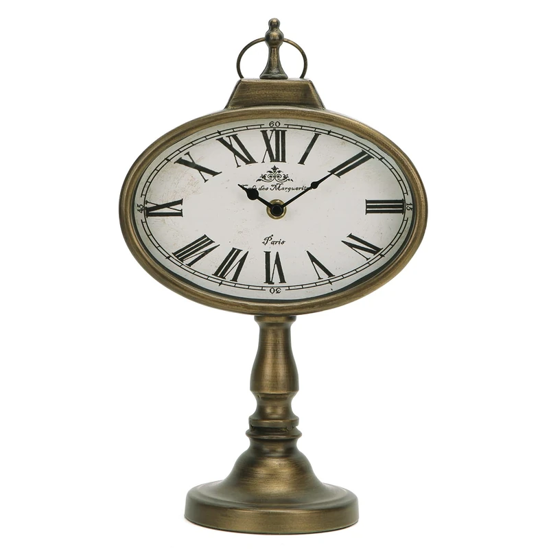 NIKKY HOME Antique Mantel Clock, Gold Retro Desk Clock Silent-Non-Ticking Battery Operated Decorative Desk Table Clock for Home, Office, Living Room, Bed Room