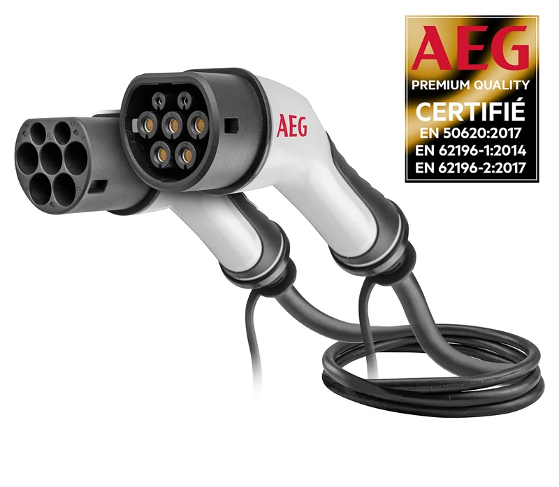 AEG 005123 Rechargeable Electric and Hybrid Vehicle Charging Cable, 5 m, 16 A Three Phase Plug Type 2, 11 kW Black